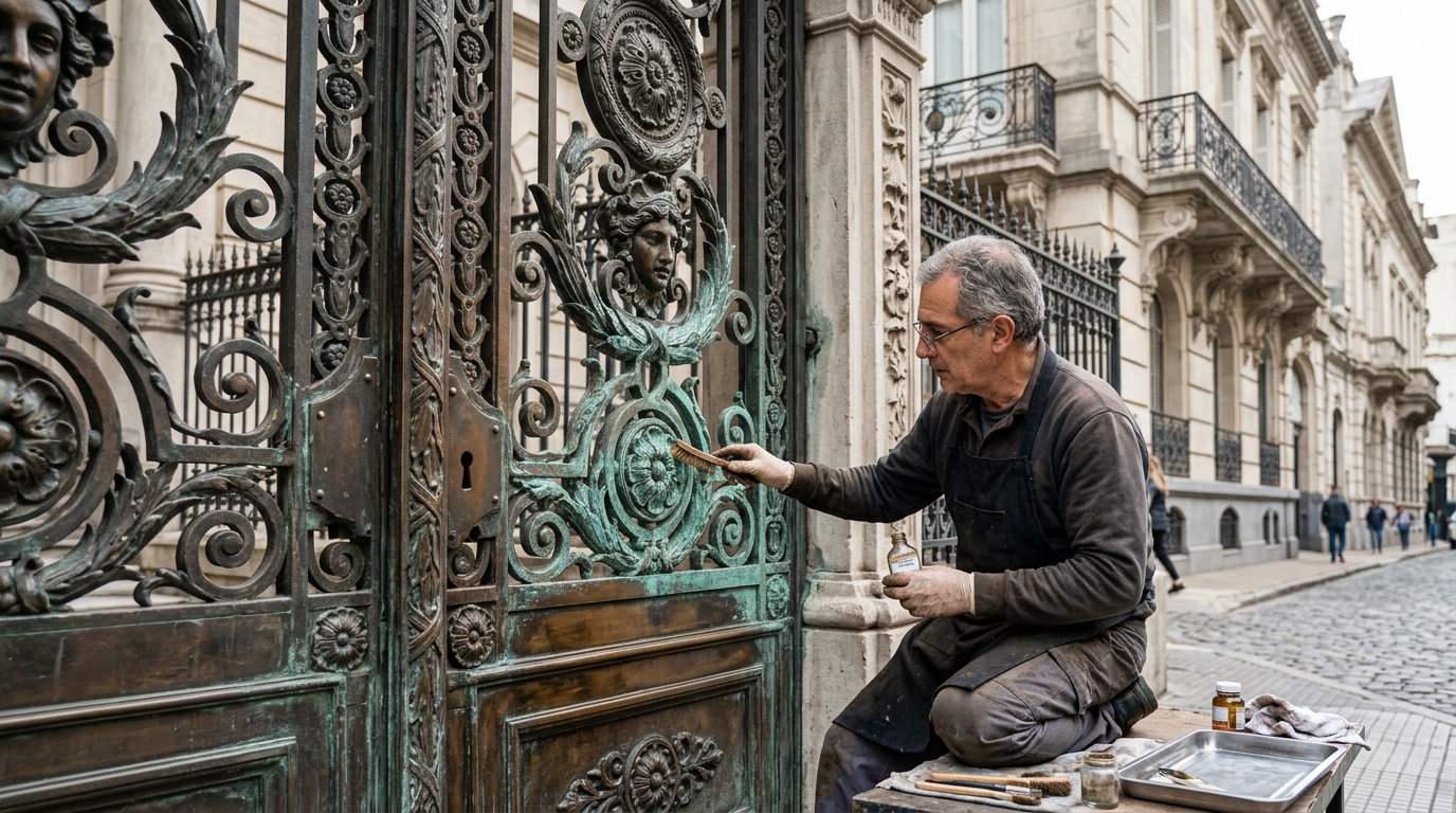Restauración de portal de bronce en Recoleta
